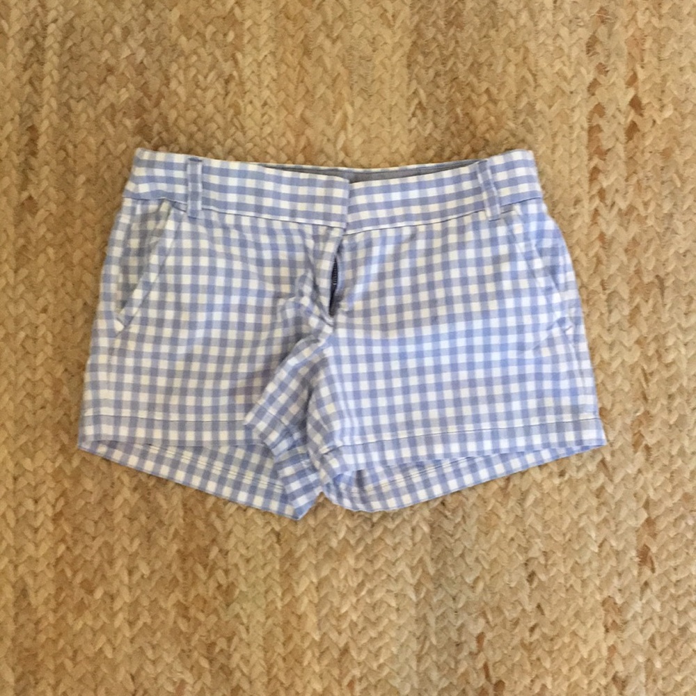 J crew size 8 gingham shorts, blue